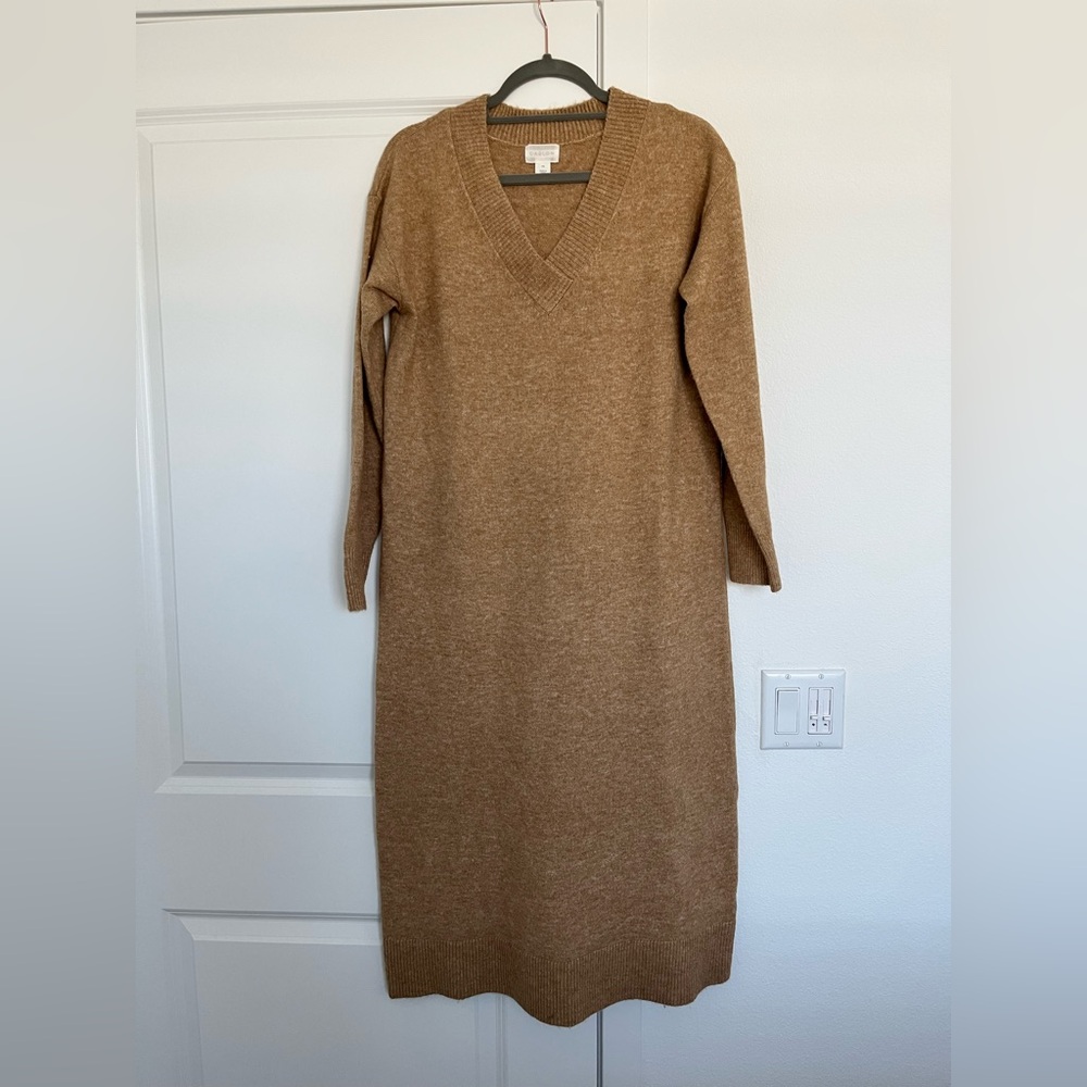 Caslon Brown Dolman Sleeve V-Neck Sweater Dress